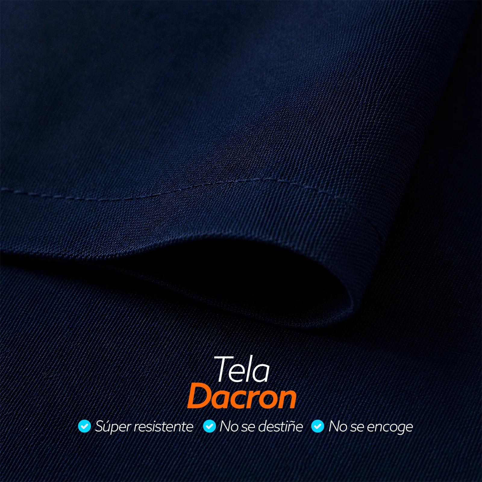 Tela Dacrón: 80% poliéster, 20% algodón — resistente, no destiñe, no encoje